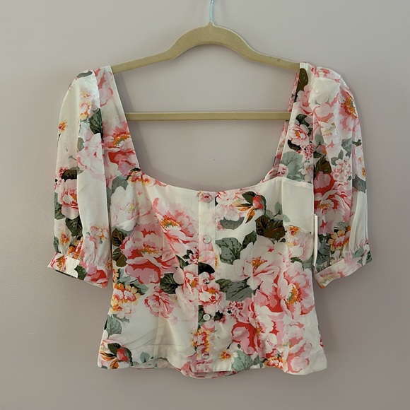 Favorite Daughter Tops - NWT Favorite Daughter Rose Print Square Neck Blouse